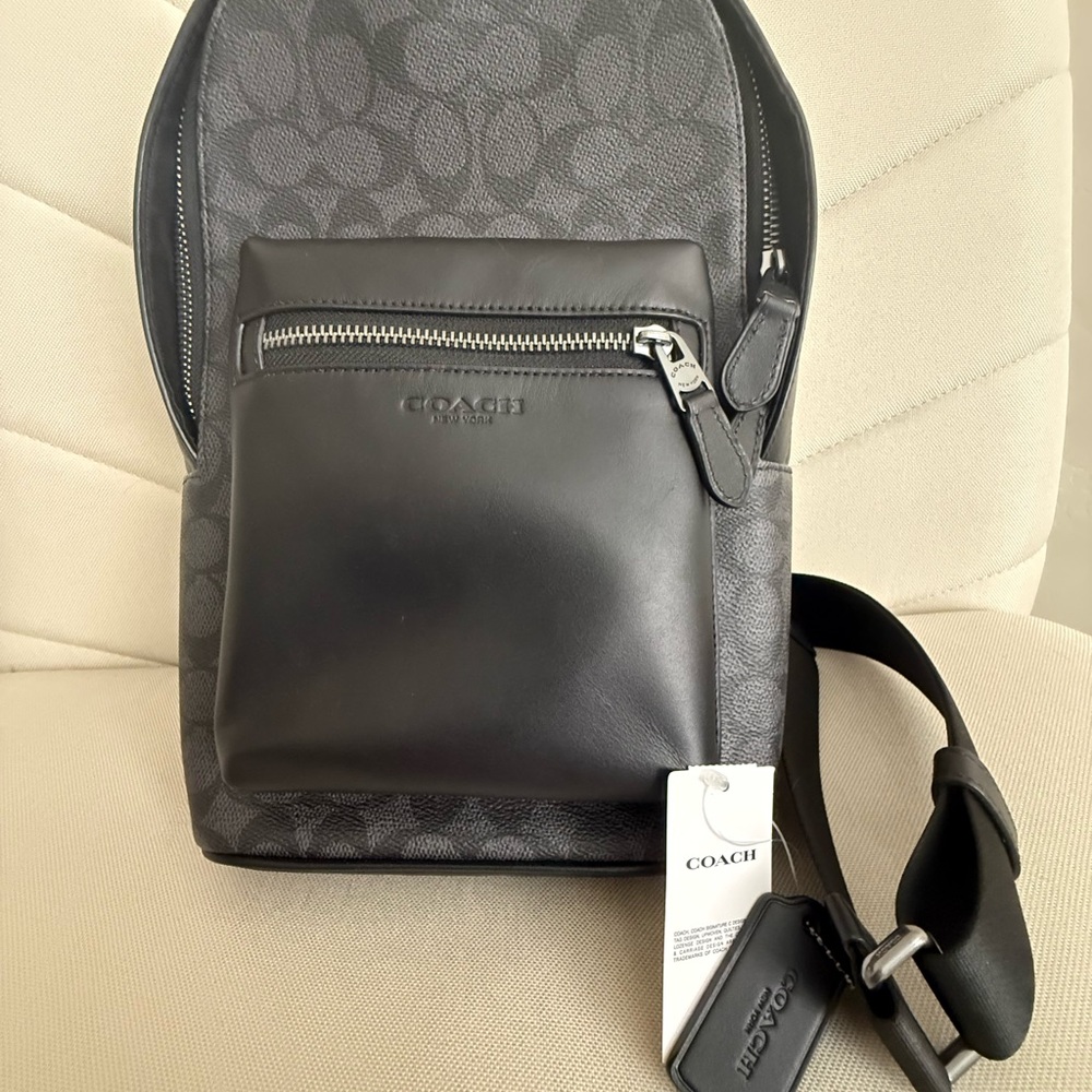 Coach Unisex Gray and Black Leather Crossbody